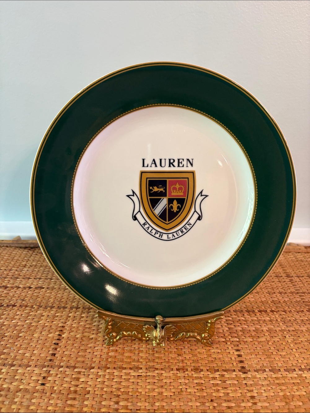 Ralph Lauren Knockhill Green Luncheon Plate with Green & Gold Trim